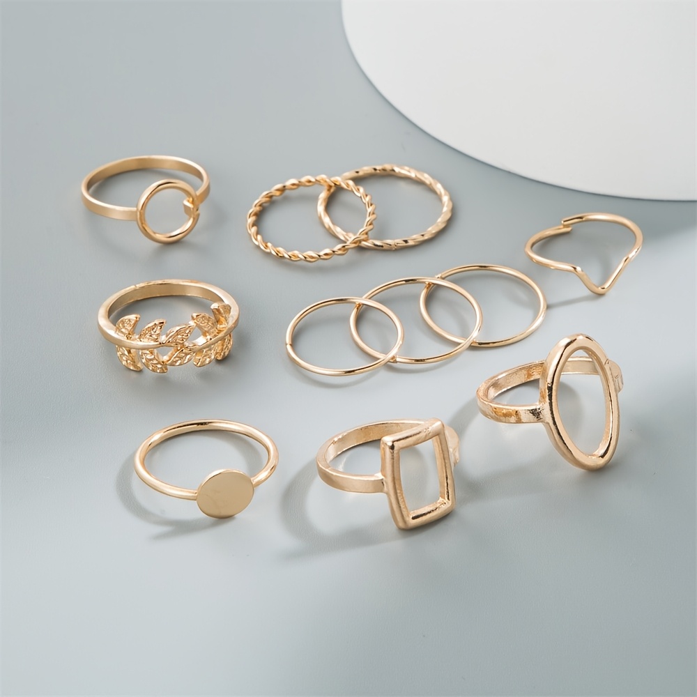 11pc Retro Golden Geometric Stackable Ring Set — Unique Gift